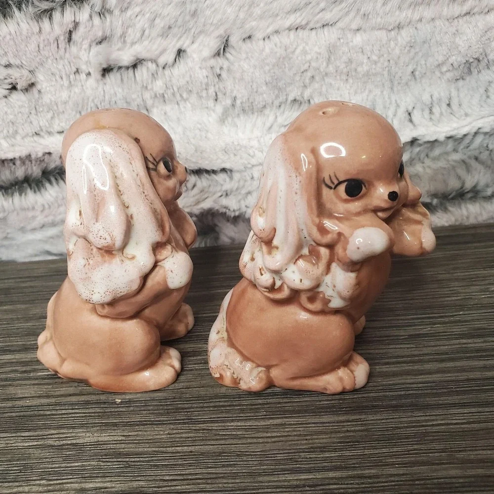 Vintage Anamorphic Cocker Spaniel Puppy Dog Salt & Pepper Shaker Set - NO‎ PLUGS